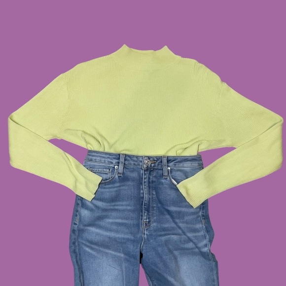 Coldwater Creek silk cotton ribbed mock turtleneck green sweater XL - Picture 6 of 15